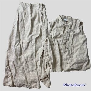 Eileen fisher linen midi skirt set outfit cream medium large